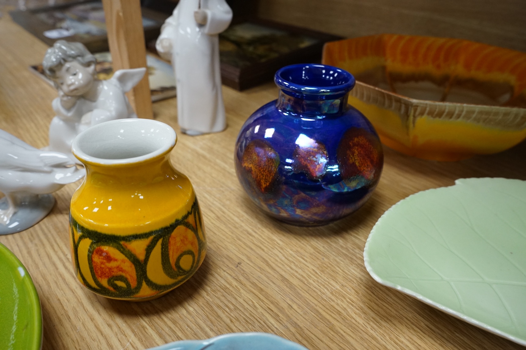 Four items of Poole pottery, three Lladro figures and Shelley, Carltonware etc.